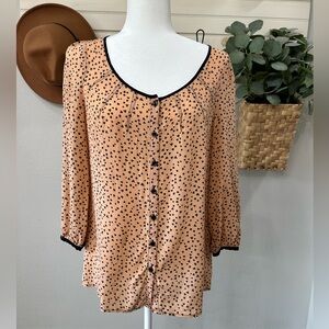 Anthropologie Odille 100% Silk Casino Nights Peach 3/4 Sleeve Hearts Clovers 8